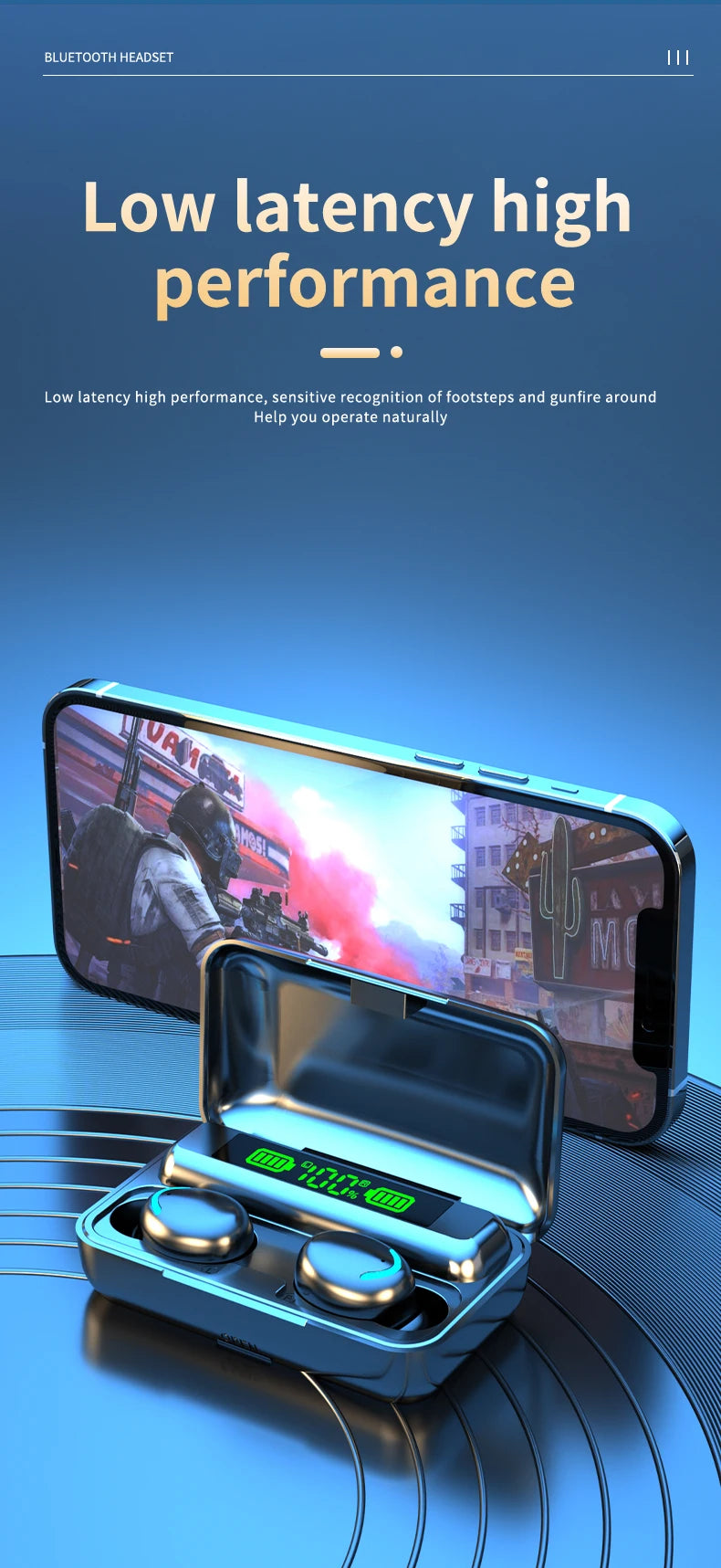 Fones de ouvido F9 TWS Bluetooth com display LED