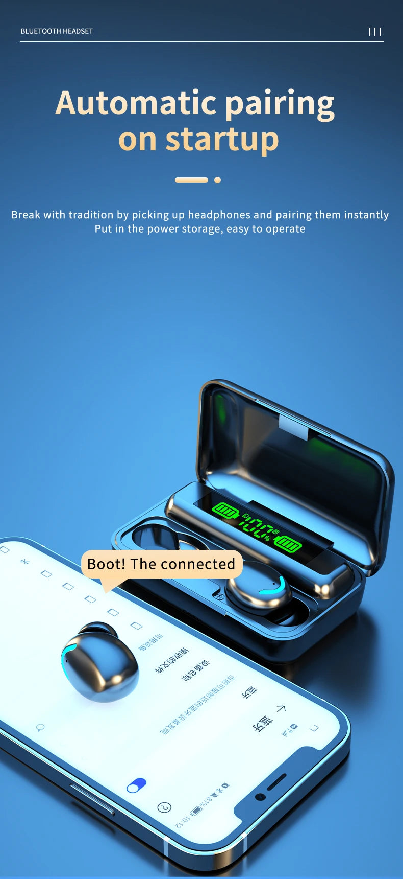 Fones de ouvido F9 TWS Bluetooth com display LED