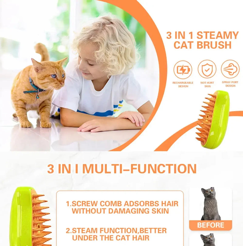 Escova a vapor para cão e gato para massagem elétrico Recarregável