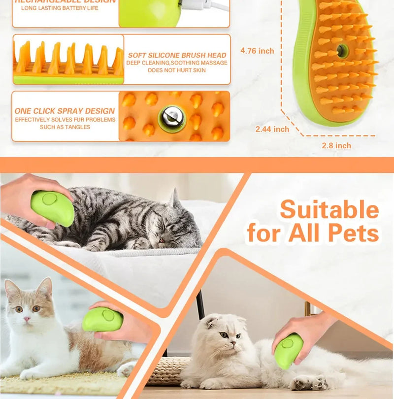 Escova a vapor para cão e gato para massagem elétrico Recarregável